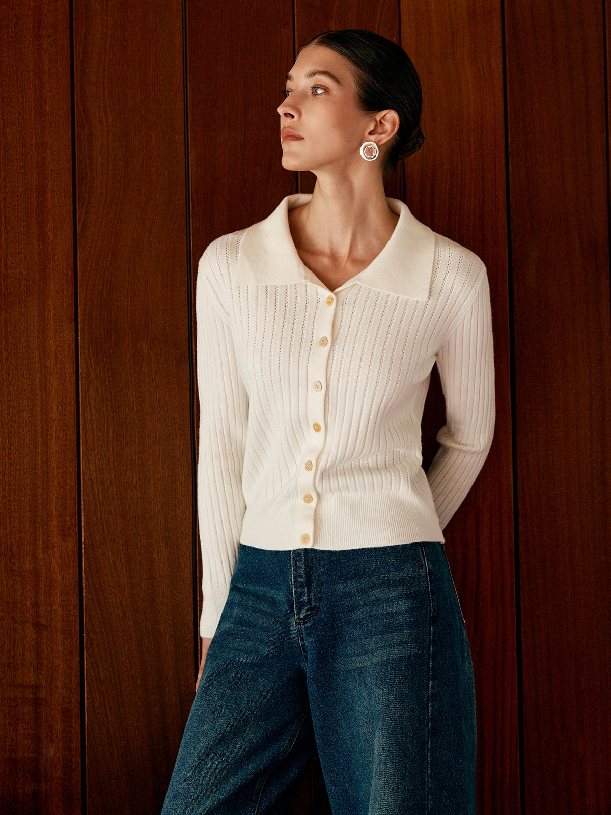 Strickcardigan mit Hemdkragen | Gerippte Struktur | Figurbetonter Schnitt