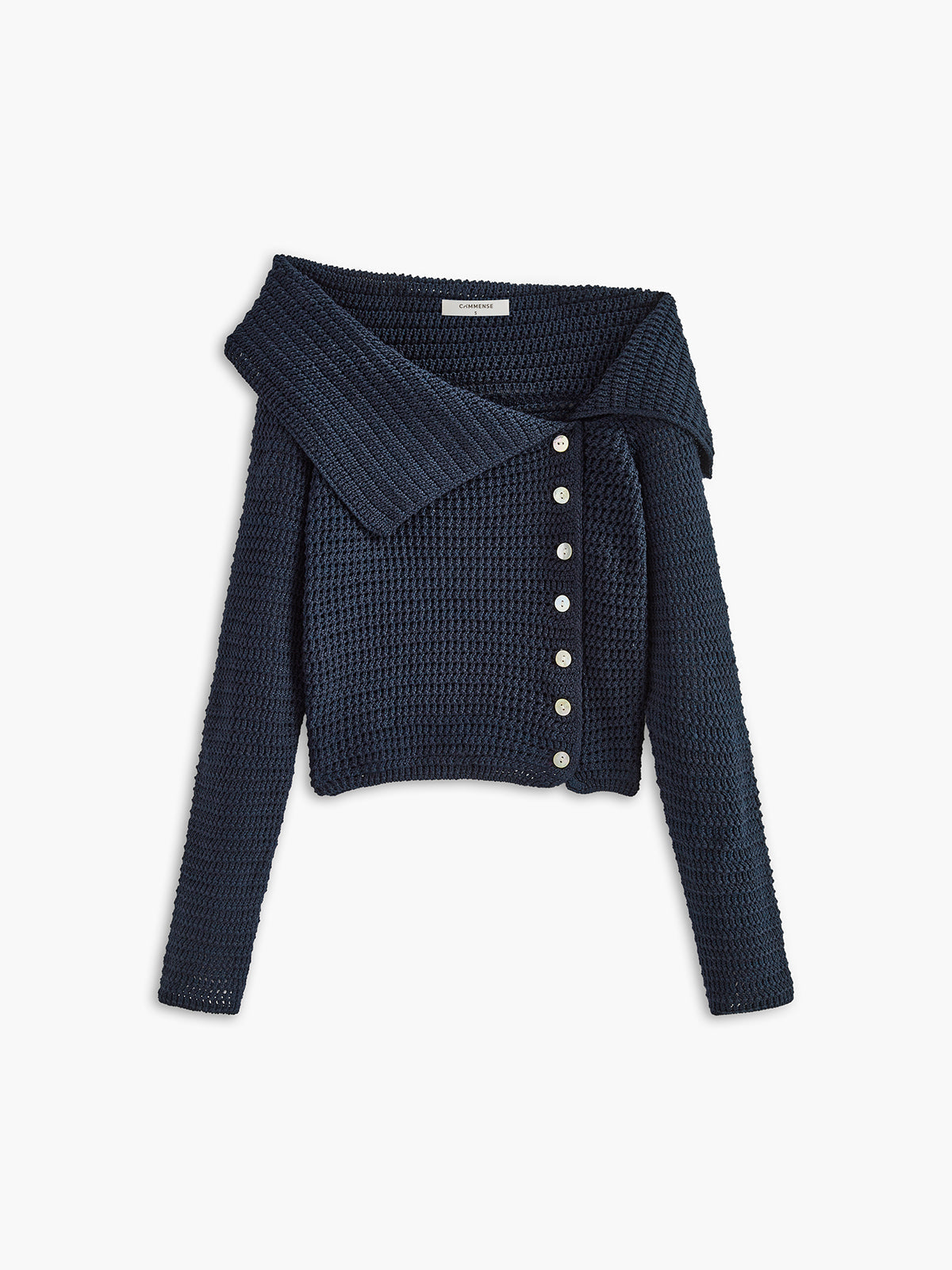 Strickpullover mit breitem Kragen | Knopfleiste seitlich | Strukturierter Look