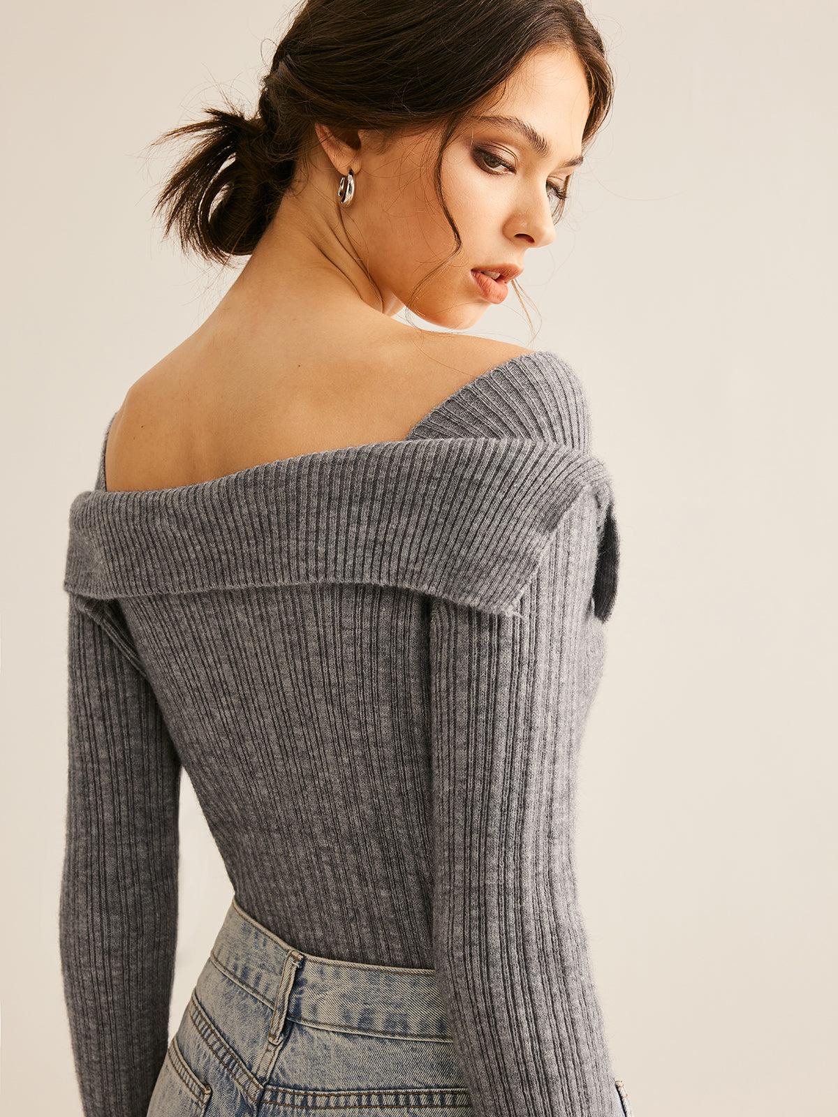 Damen Pullover schulterfrei | Stylische Rippstruktur & Eleganter Schnitt
