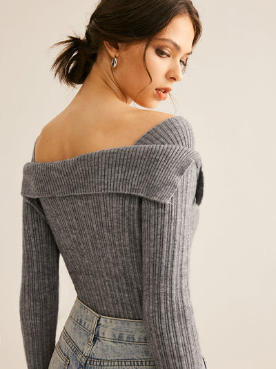 Damen Pullover schulterfrei | Stylische Rippstruktur & Eleganter Schnitt
