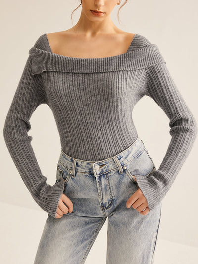 Damen Pullover schulterfrei | Stylische Rippstruktur & Eleganter Schnitt