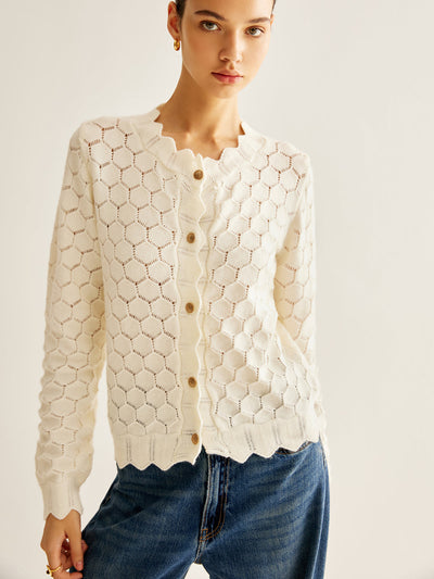 Strickcardigan mit Wellenkante | Lochmuster im Wabenstil | Gerade Passform