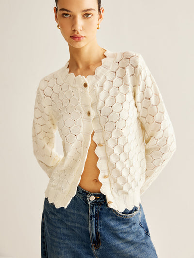 Strickcardigan mit Wellenkante | Lochmuster im Wabenstil | Gerade Passform