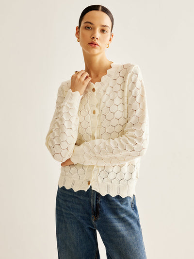 Strickcardigan mit Wellenkante | Lochmuster im Wabenstil | Gerade Passform