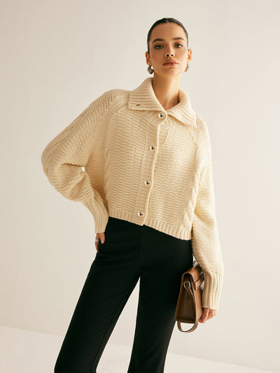 Strickjacke mit Stehkragen | Goldknöpfe | Strukturmix