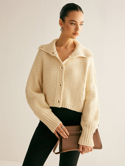 Strickjacke mit Stehkragen | Goldknöpfe | Strukturmix