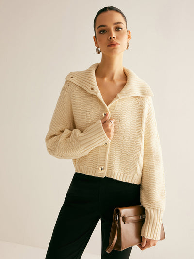 Strickjacke mit Stehkragen | Goldknöpfe | Strukturmix