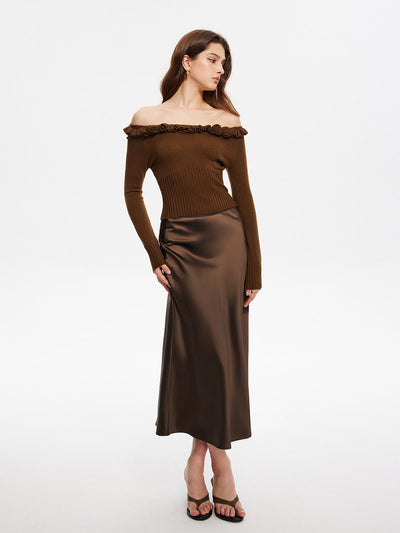 Damen Strickpullover schulterfrei | Rüschen-Details & Feminine Passform