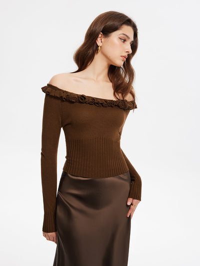 Damen Strickpullover schulterfrei | Rüschen-Details & Feminine Passform