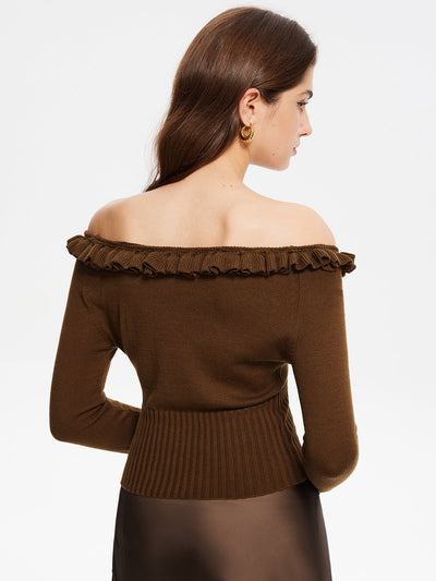 Damen Strickpullover schulterfrei | Rüschen-Details & Feminine Passform