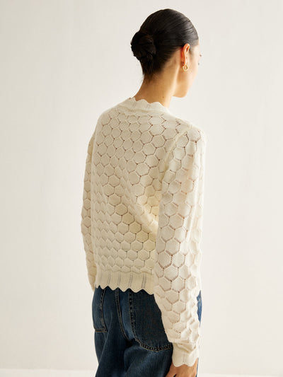 Strickcardigan mit Wellenkante | Lochmuster im Wabenstil | Gerade Passform