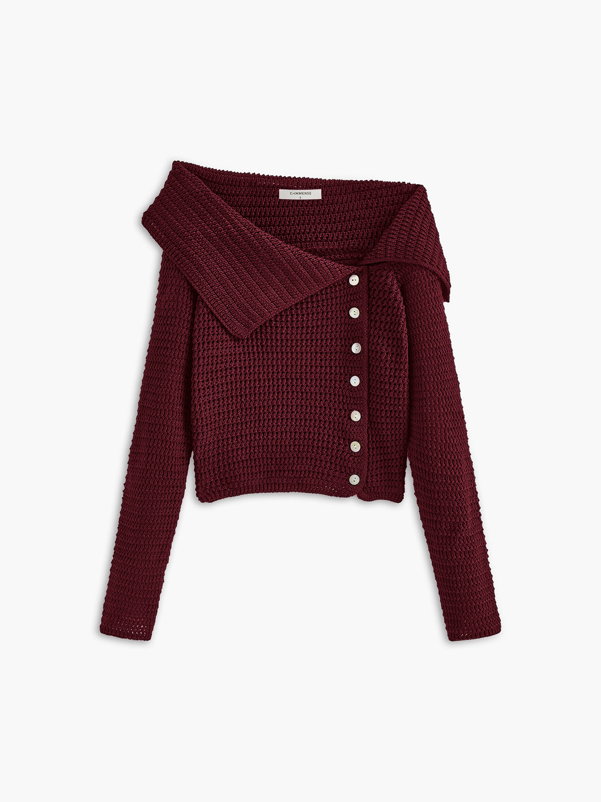 Strickpullover mit breitem Kragen | Knopfleiste seitlich | Strukturierter Look