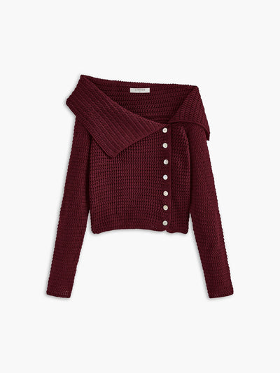 Strickpullover mit breitem Kragen | Knopfleiste seitlich | Strukturierter Look