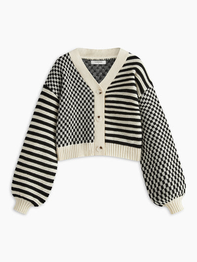 Strickjacke mit Muster-Mix | Oversized Passform | Statement-Design