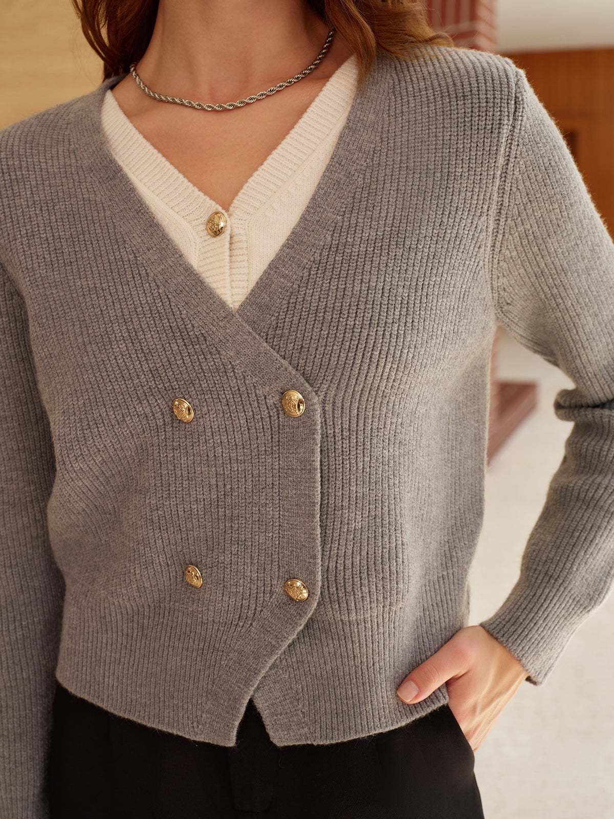 Strickjacke im Blazer-Stil | Doppelreihige Knöpfe | Elegante Struktur