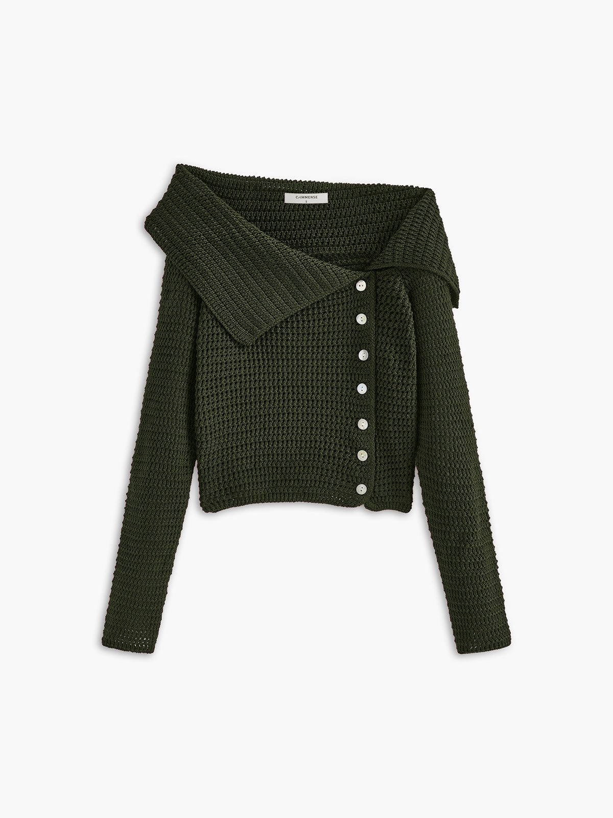 Strickpullover mit breitem Kragen | Knopfleiste seitlich | Strukturierter Look
