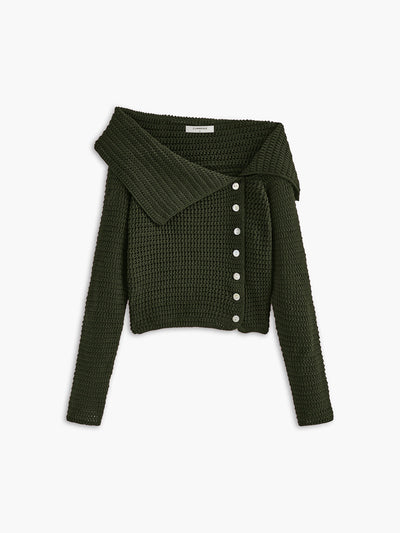 Strickpullover mit breitem Kragen | Knopfleiste seitlich | Strukturierter Look