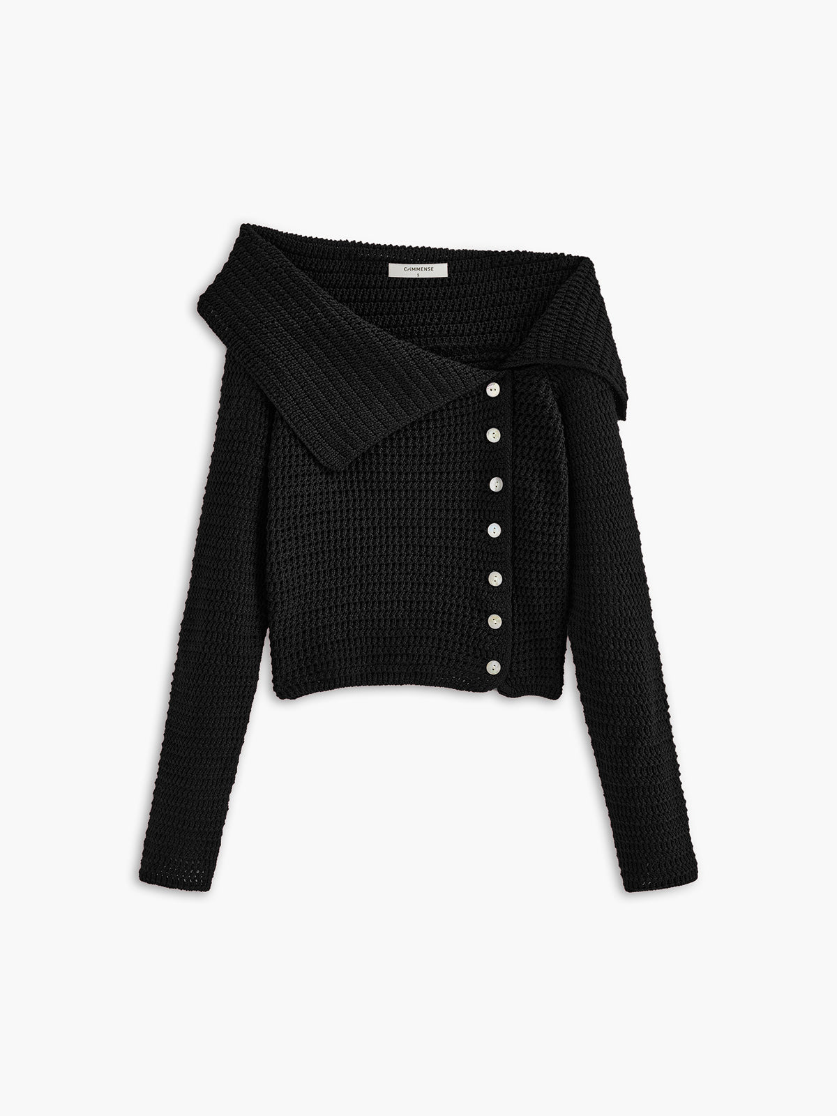 Strickpullover mit breitem Kragen | Knopfleiste seitlich | Strukturierter Look