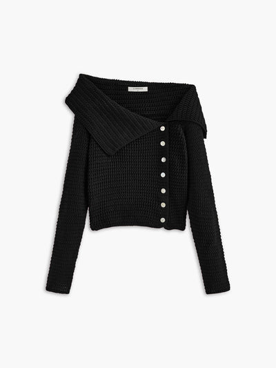 Strickpullover mit breitem Kragen | Knopfleiste seitlich | Strukturierter Look