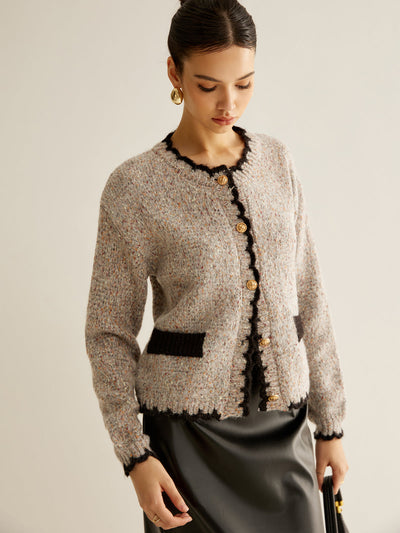 Bouclé-Cardigan mit Zierknöpfen | Kontrastdetails | Strukturierter Schnitt