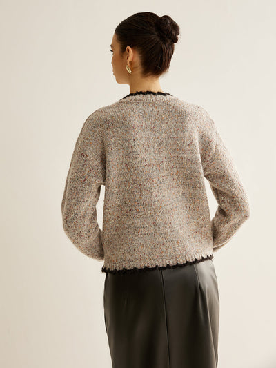 Bouclé-Cardigan mit Zierknöpfen | Kontrastdetails | Strukturierter Schnitt