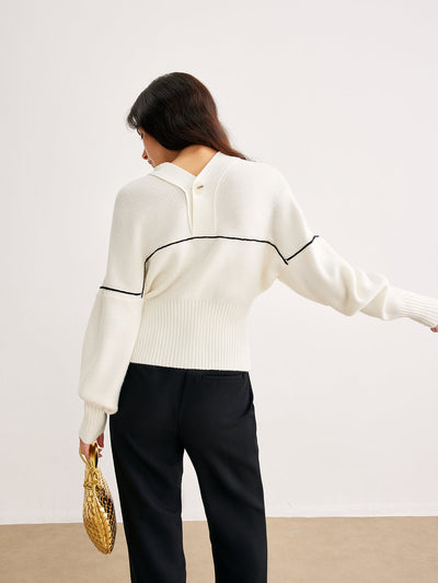 Strickjacke mit Kontrastdetail | V-Ausschnitt | Oversized Ärmel