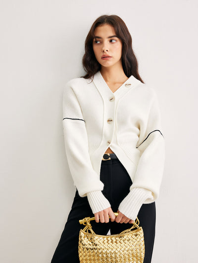 Strickjacke mit Kontrastdetail | V-Ausschnitt | Oversized Ärmel