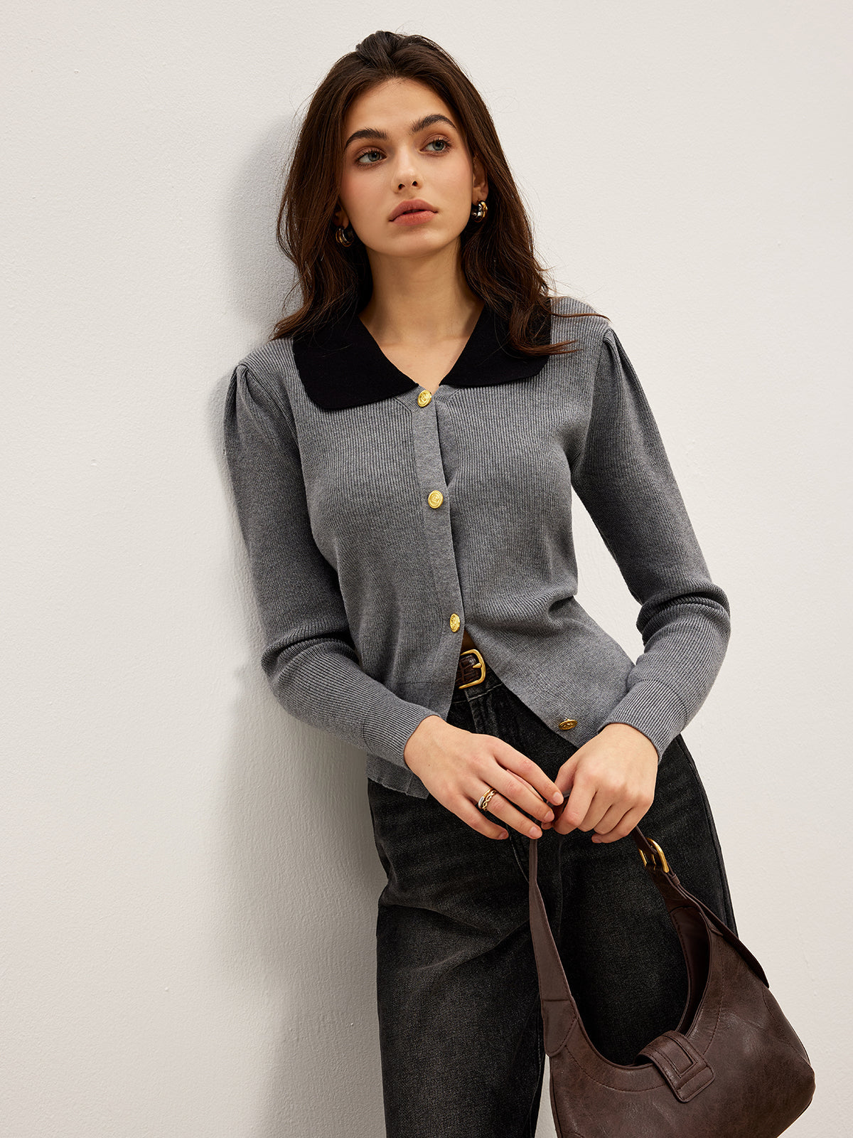 Strickcardigan mit Kontrastkragen | Stilvolle Knöpfe | Klassischer Schnitt