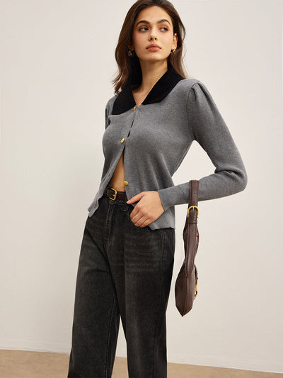 Strickcardigan mit Kontrastkragen | Stilvolle Knöpfe | Klassischer Schnitt
