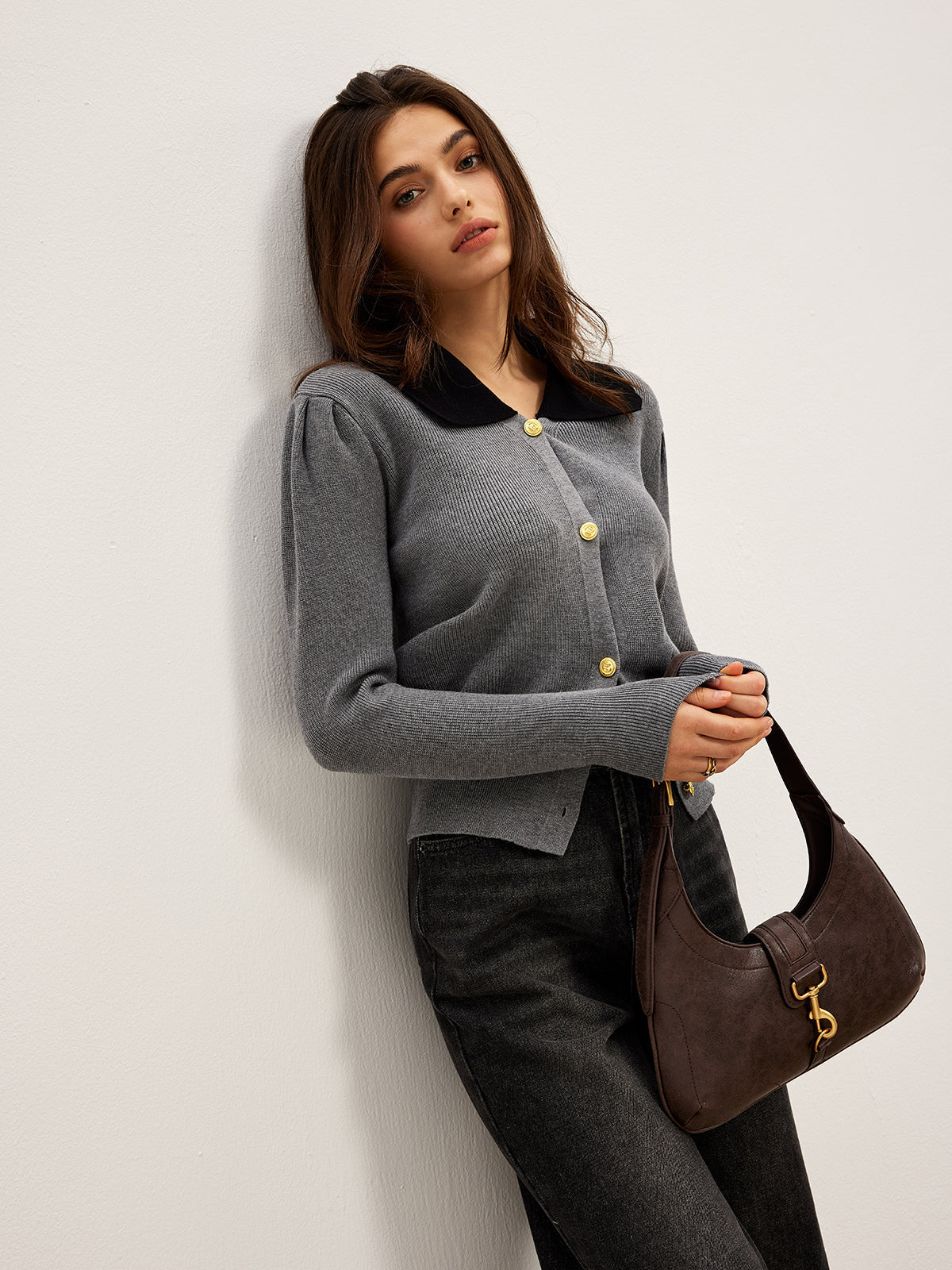 Strickcardigan mit Kontrastkragen | Stilvolle Knöpfe | Klassischer Schnitt