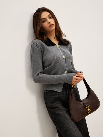 Strickcardigan mit Kontrastkragen | Stilvolle Knöpfe | Klassischer Schnitt