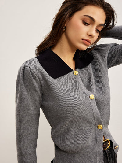 Strickcardigan mit Kontrastkragen | Stilvolle Knöpfe | Klassischer Schnitt
