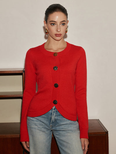 Strickcardigan mit Schmuckknöpfen | Rundhalsausschnitt | Taillierter Schnitt