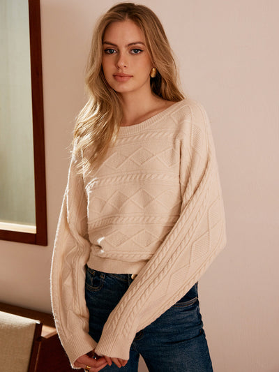 Stylischer Strickpullover Damen | Rückenausschnitt & Zierliches Bindeband