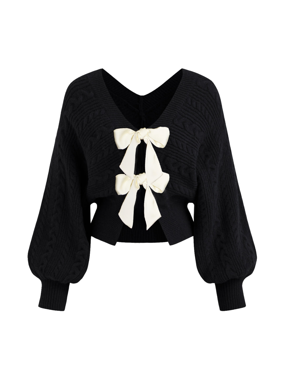 Strickcardigan mit Schleifenverschluss | V-Ausschnitt | Cropped-Design
