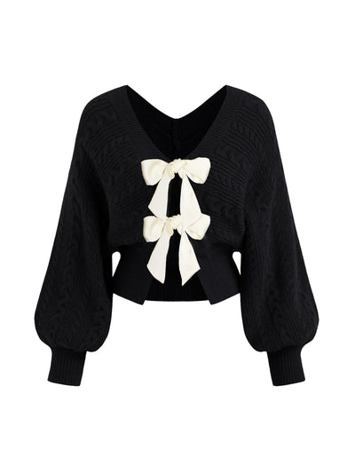 Strickcardigan mit Schleifenverschluss | V-Ausschnitt | Cropped-Design