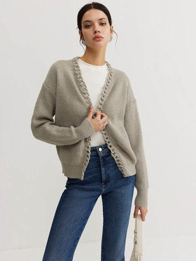 Strickjacke ohne Verschluss | Geflochtene Kante | Lässige Silhouette