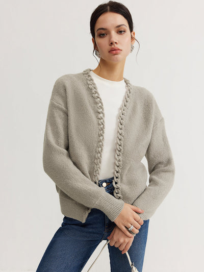 Strickjacke ohne Verschluss | Geflochtene Kante | Lässige Silhouette