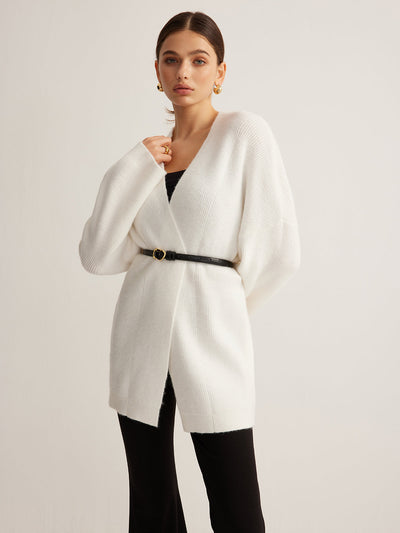 Strickcardigan ohne Verschluss | Weite Ärmel | Taillierung mit Gürtel
