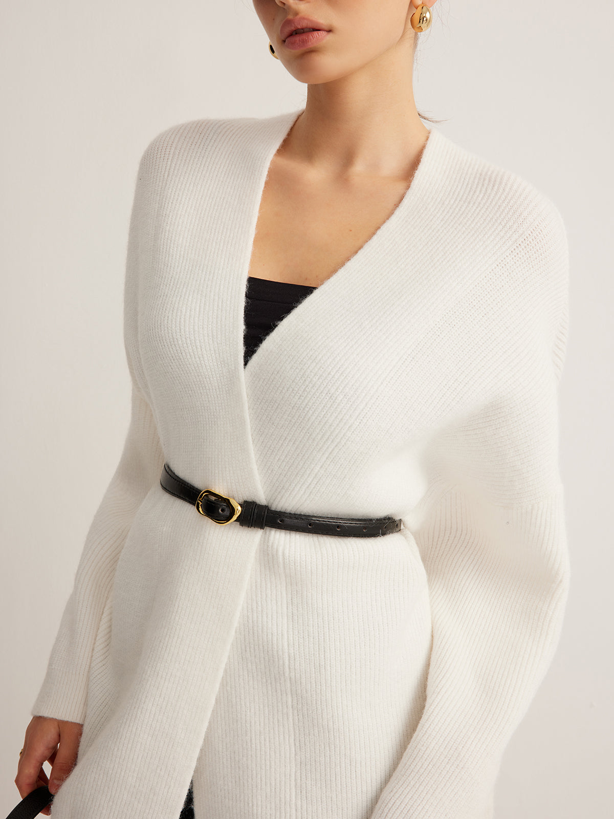 Strickcardigan ohne Verschluss | Weite Ärmel | Taillierung mit Gürtel