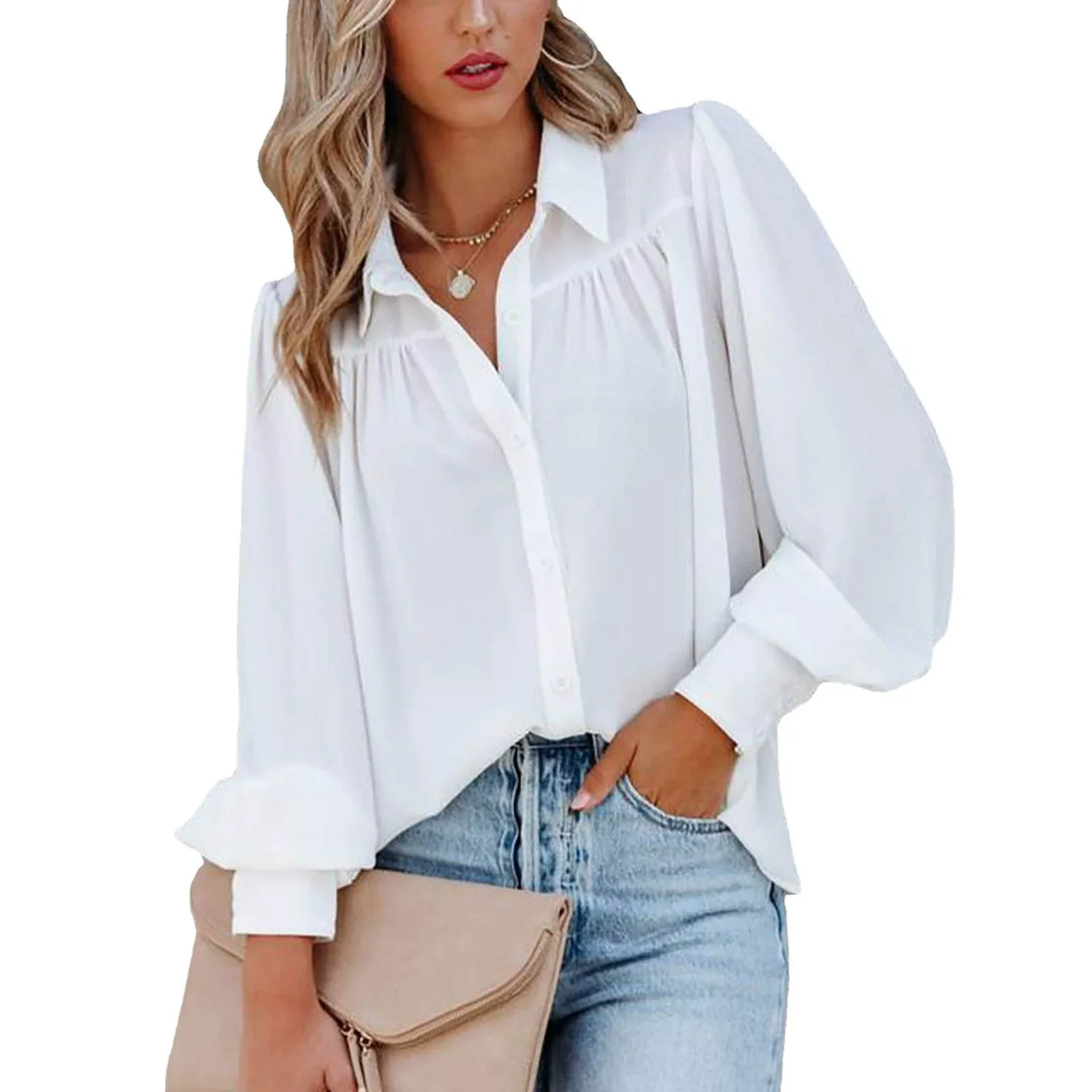 Bluse mit Ballonärmeln | Knopfleiste | Femininer Stil
