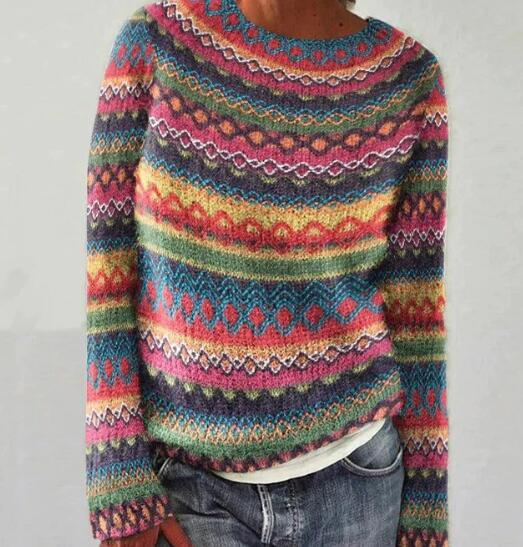 Damen Mehrfarbig Gestreifter Pullover | Warm und Gemütlich