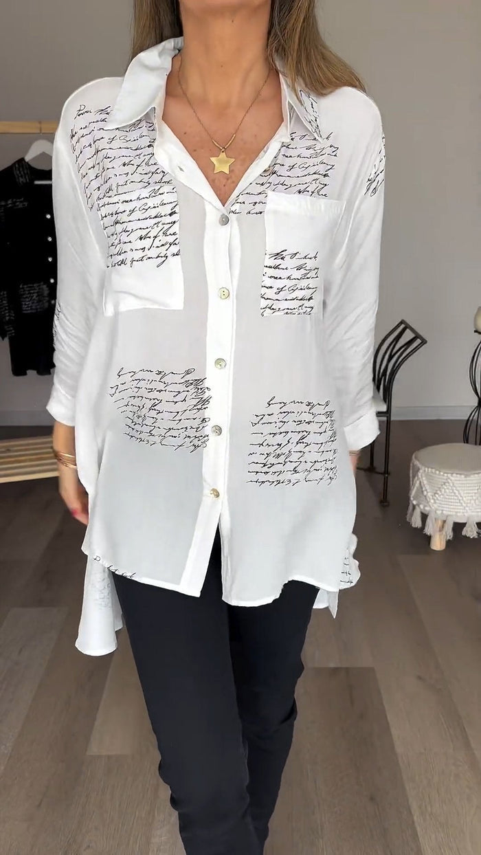 Damen Revers Hemd mit Schriftprint - Elegant & Casual