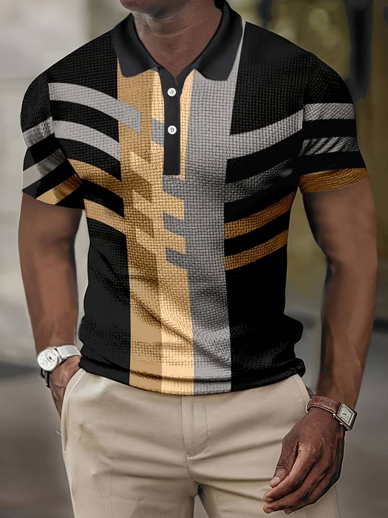 Herren Vintage-Stil Kurzarm-Hemd mit 1/4-Knopfleiste
