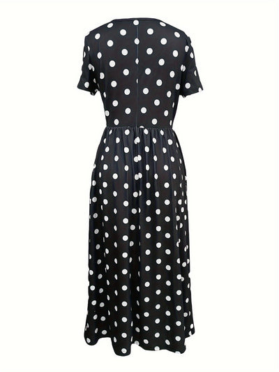 BellaDot™ – Elegantes Damen Midi-Kleid mit Punkten & Kurzarm