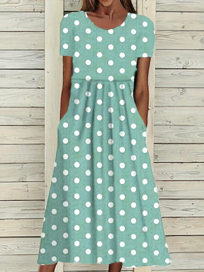 BellaDot™ – Elegantes Damen Midi-Kleid mit Punkten & Kurzarm