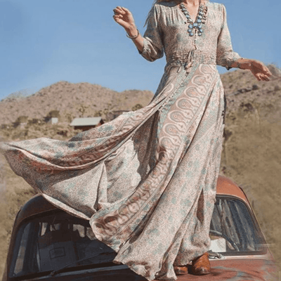 Boho-Maxikleid mit Paisleymuster | Knopfleiste | Schlitz-Design