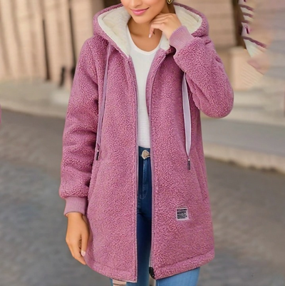 Warme Damen Teddyfleece Jacke mit Kapuze – Kuschelige Winterjacke im Lässigen Stil