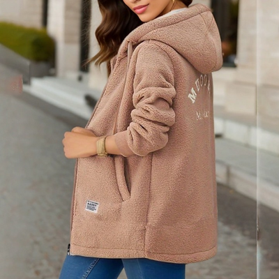 Warme Damen Teddyfleece Jacke mit Kapuze – Kuschelige Winterjacke im Lässigen Stil