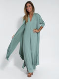 Türkisfarbenes Kleid + türkisfarbene Strickjacke
